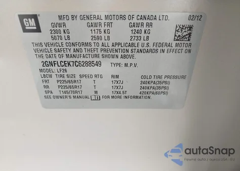 2012 Chevrolet Equinox Ls из США, поврежденный, VIN 2GNFLCEK7C6288549